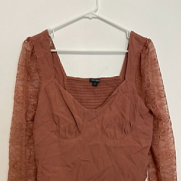 WILD FABLE Long Sleeve Lace Bustier Top Mauve Pink Brown Y2K 90s Cropped Crop M - Picture 5 of 13